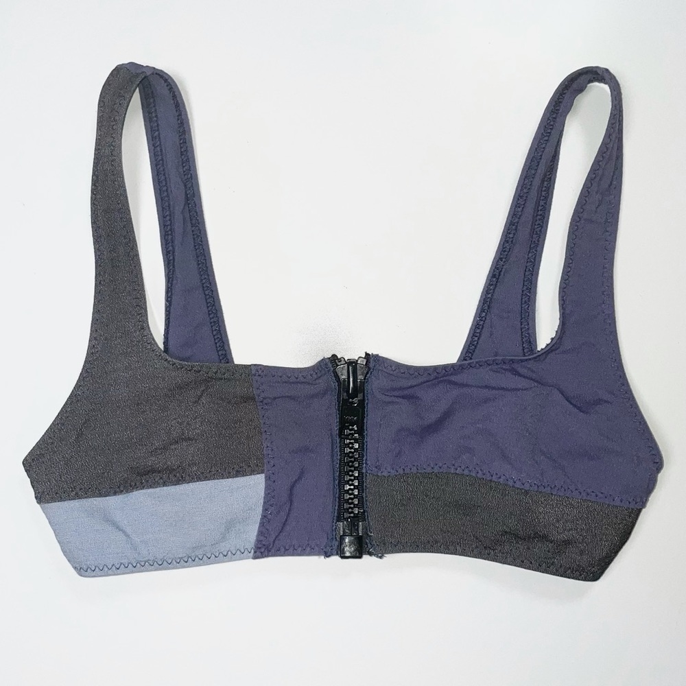 Lisa Marie Fernandez Denim Patchwork Zip Front Bikini Top